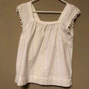 J Crew Pom Pom Trim White Top